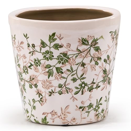 Teweiqi Ceramic Planter with Drainage Hole, Plastic Tray & Mesh, 6 Inch - Indoor/Outdoor Flower Pot for Orchids, Succulents, Green Floral Modern Farmhouse Décor for Home,Office and Garden, Ideal Gift - color: Modern Green, size: 6 Inch with Holes