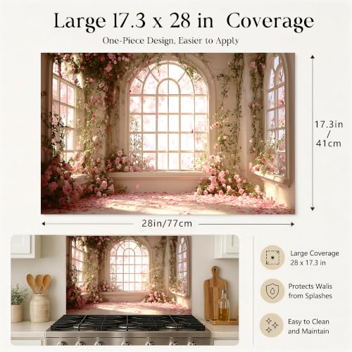 Kitchen Wallpaper 17.3x28 in Rose Garden Arched Window for Backsplash - color: Colorful1281