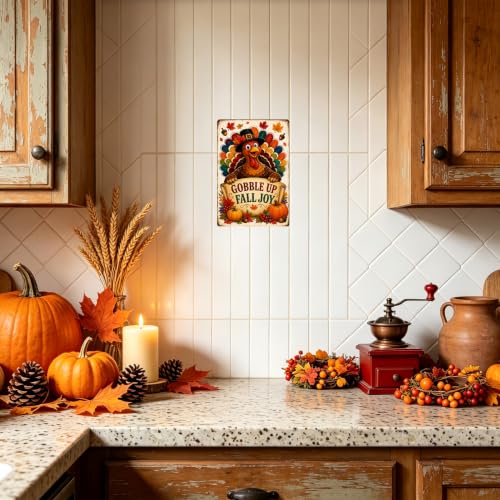 Gobble Up Fall Joy Thanksgiving Metal Sign Turkey Wall Decor 8x12 Inch - color: Gobble Up Fall Joy