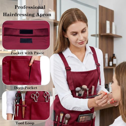 Nanxson Apron with Pockets Cross Back Apron for Hair Stylist Gardening - color: Dark Red
