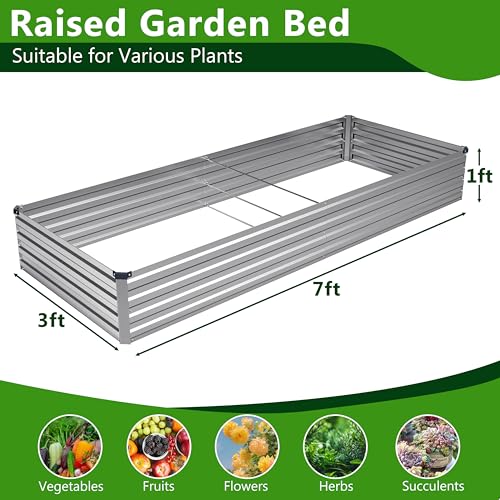 2PCS 7x3x1ft Galvanized Raised Garden Bed Kit,Metal Planter Box for Vegetables,Flowers,Herbs Durable Rust-Resistant Patio Gardening Beds,Silver - color: Sliver, size: 7x3x1(2PCS)
