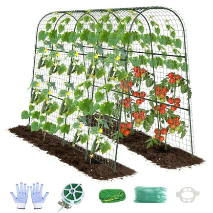 Cucumber Trellis, Metal Garden Arch Trellis for Raised Bed, 63 x 48inch U-Shape Garden Trellis for Climbing Plants Outdoor, Vegetables Fruit Plant Support with Netting, Gardening Supplies (Green) - size: 63 x 48 inch