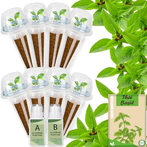 Basil Seed Pods Kit Hydroponic - Refill Herb Pod for All Indoor Herb Garden, 8 Grow Pods with Seeds of Thai Basil & Plant Food, Compatible with All Hydroponics Growing Systems - color: Thai Basil