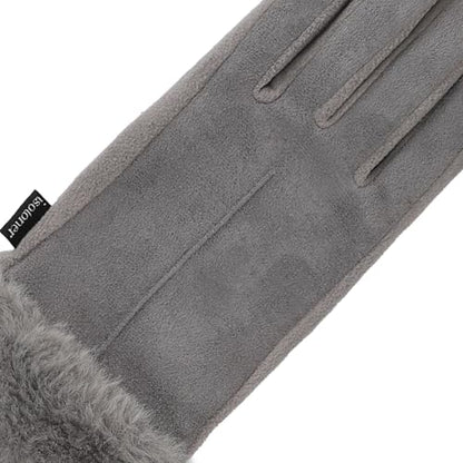isotoner Women's Water Repellent Touchscreen Stretch Mya Faux Fur Cuff Gloves - color: Ash, size: Large-X-Large