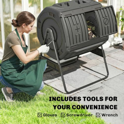 Outsunny Compost Bin Outdoor, 53 Gal Dual Chamber Compost Tumbler, Black - color: Black