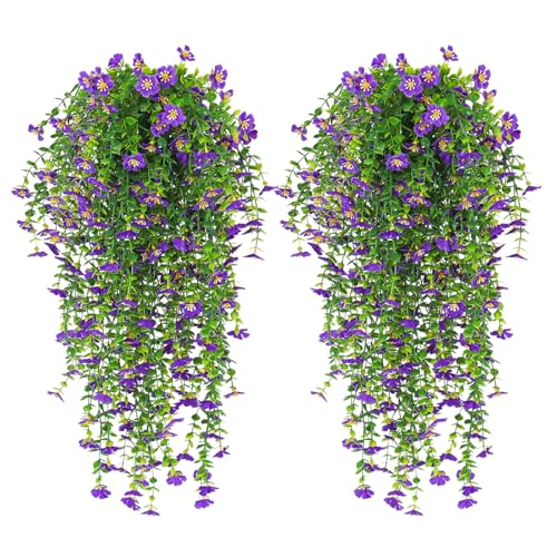 RECUTMS Artificial Hanging Flowers for Outdoors 4Pc Silk Daisy Plant Purple - color: Purple