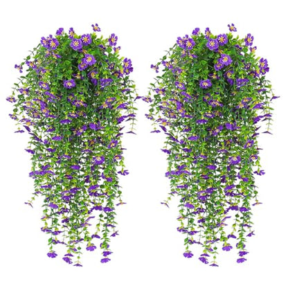RECUTMS Artificial Hanging Flowers for Outdoors 4Pc Silk Daisy Plant Purple - color: Purple
