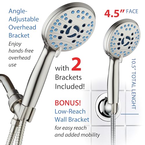 AquaCare 8-mode High Pressure Handheld Shower Head with 2-mode Power Wash - color: Satin Nickel, style: 2.5 Gallon Per Minute