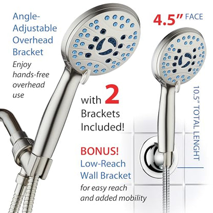 AquaCare 8-mode High Pressure Handheld Shower Head with 2-mode Power Wash - color: Satin Nickel, style: 2.5 Gallon Per Minute