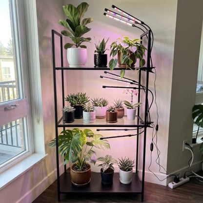LED Grow Light Clip on Table 3 Light Tubes Growing Lamp with Red, Blue LEDs for Indoor Plants, Selectable Spectrum, 10 Brightness Level Dimmable Auto Timer 3/9/12 Hrs, USB Plug