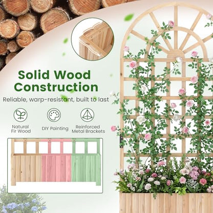 Happygrill Wooden Raised Garden Bed with Trellis & Privacy Screen - color: Natural, size: 36''x12''x71''