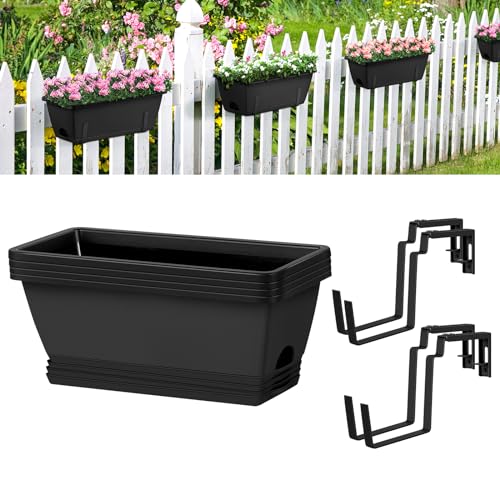 4 Pack Window Boxes Planters Railing Planter Box with Adjustable Brackets - color: Black+black Brackets