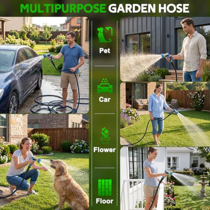 Non-Expanding Garden Hose 25ft w/10 Function Nozzle, Lightweight Water Hose - size: 25ft