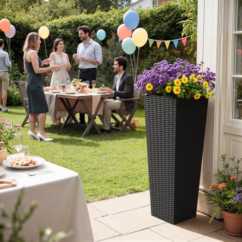 Greesum 32 Inch Tall Plastic Planters (Set of 2), Black - color: Black, size: 30" Height without Tray