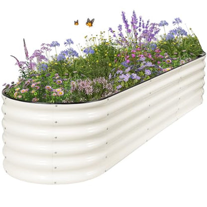 Galvanized Raised Garden Bed Outdoor- 8x2x1.4FT Planter Box, White - color: White, size: 8x2x1.4ft