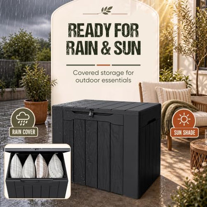 Flamaker Deck Box 30 Gallon, Waterproof Resin Small Storage Box with Lid - color: Black, size: 30 Gallon