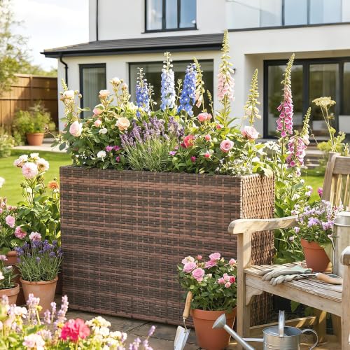 Outsunny Tall Rectangular Planter with Removable Liner PE Wicker Brown - color: Brown