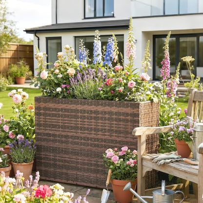 Outsunny Tall Rectangular Planter with Removable Liner PE Wicker Brown - color: Brown