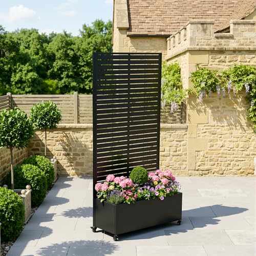 Pia Ricco Planter Box with Trellis, Privacy Planter for Climbing Plants - color: Black-louvered, size: Medium