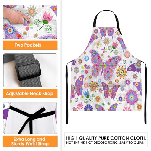 Britimes Butterfly Apron Floral Colorful Butterflies Flowers Aprons Kitchen Cooking Gardening for Women With Pockets - color: Cute Aprons 2