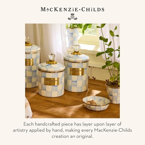 MACKENZIE-CHILDS Enamel Herb Pot Set, Small, Light-Blue-and-White Sky Check - color: Sky Check
