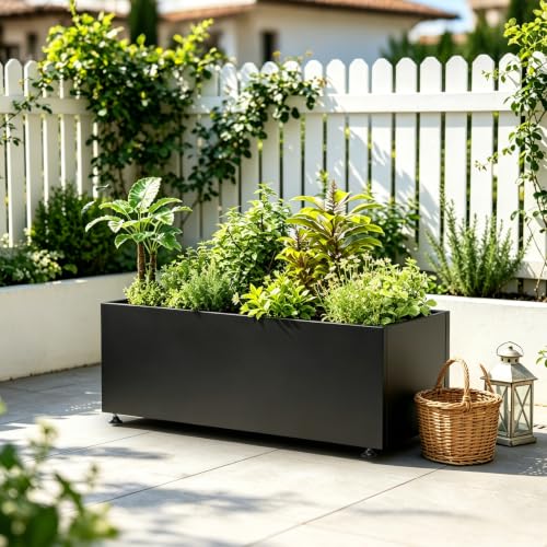 Metal Planter Box Outdoor Rectangular Steel Planter,Easy Assemble 38inBlack