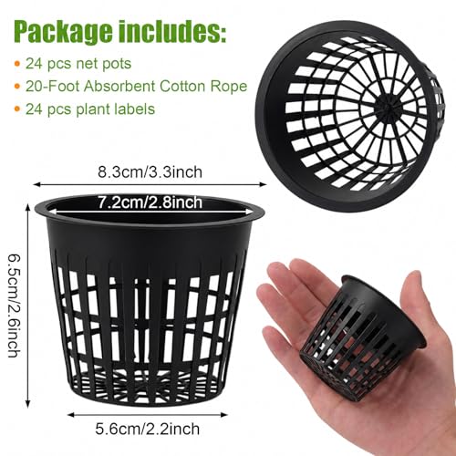 Net Cups Hydroponics 24 Pack, 3 Inch Mesh Pots with Wick Cord - color: Blacks