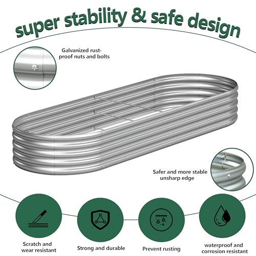 2PCS 8x2x1FT Galvanized Metal Raised Garden Bed,Outdoor Planter Box for Vegetables - size: 8x2x1(2PCS)