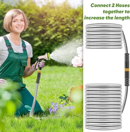 Unywarse Garden Hose 150FT Metal Water Hose with 10 Function Nozzle No-Kink - size: 150ft