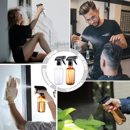 Spray Bottles 2 Pack 10 oz Refillable Plastic Squirt Bottle for Liquid - color: 2 Amber