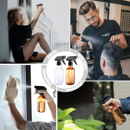 Spray Bottles 2 Pack 10 oz Refillable Plastic Squirt Bottle for Liquid - color: 2 Amber