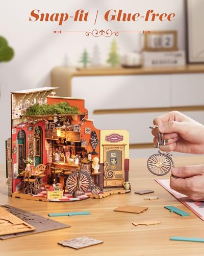 ROBOTIME DIY Miniature House Kit, Mini Diorama House for Adults, Wooden Furniture Kit with LED, Tiny House Dollhouse Building Kits for Halloween/Christmas/Birthday Gifts - color: Cheers Bar & Dining