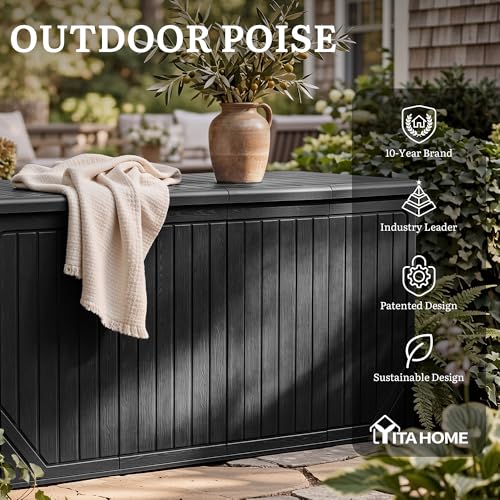 YITAHOME XXL 300 Gallon Extra Large Outdoor Deck Box, Lockable - color: Black, size: 300 Gallon
