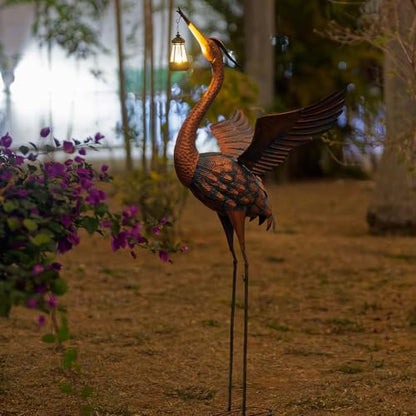 48'' Large Heron Garden Statue with Solar Lantern - color: 48 Inch Brown With Solar Lantern