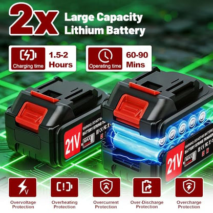 21V Cordless Weed Wacker with 2 Batteries & Wheels, Battery Powered Weed Eater, Electric String Trimmer, Grass Trimmer & Lawn Edger 4-in-1, Lightweight Weed Trimmer for Lawn Garden