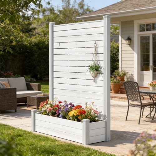 Kozyard Privacy Screen with Planter, 70" H x 51" W Outdoor Garden Screen - color: White