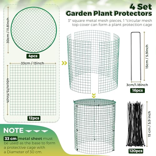 Hiboom 4 Pack Garden Plant Protectors from Animals with Stakes, 16 * 13 in