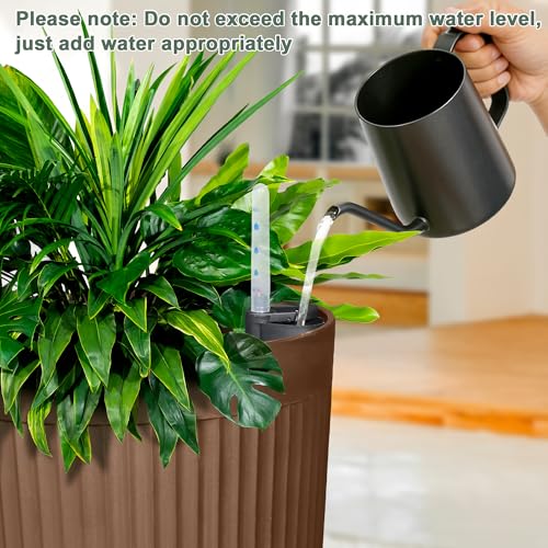 24" Self Watering Tall Outdoor Planters Set of 2 - color: Brown Round