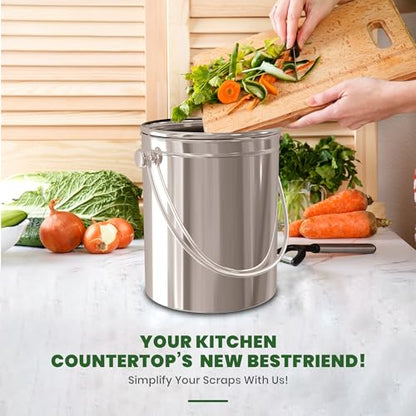 Utopia Kitchen Countertop Compost Bin 1.3 Gallon, Stainless Steel, Silver - color: Silver, size: 1.3 Gallon (Pack of 1)