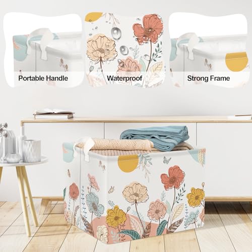 Clastyle 36L Boho Flower Leaf Girls Storage Basket Spring Garden Butterfly Clothes Toy Nursery Bin Collapsible Rectangle Book Shelf Basket for Kids Room