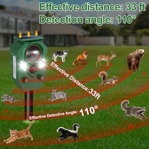 Solar Powered Ultrasonic Animal Repeller with PIR Sensor, 2 Pack