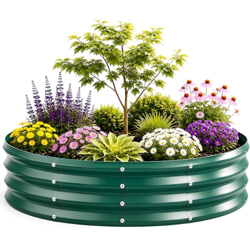 5FT Round Raised Garden Bed, Heavy Duty Galvanized Metal Planter Box for Vegetables, Flowers & Herbs, Rust-Resistant Outdoor Gardening Bed with Modern Green Finish & Easy DIY Assembly - color: Green, size: 5x5x1FT