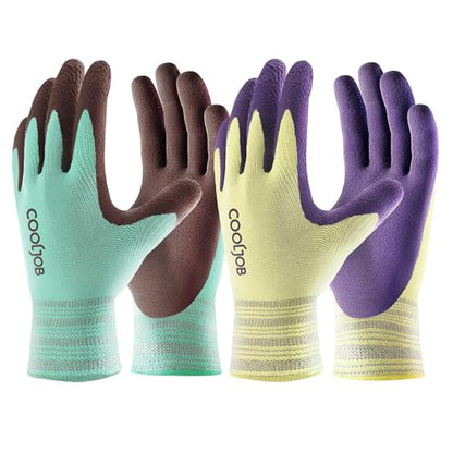 COOLJOB 2 Pairs Modal Gardening Gloves for Women, Rubber Coated, Medium - size: Medium (Pack of 2)