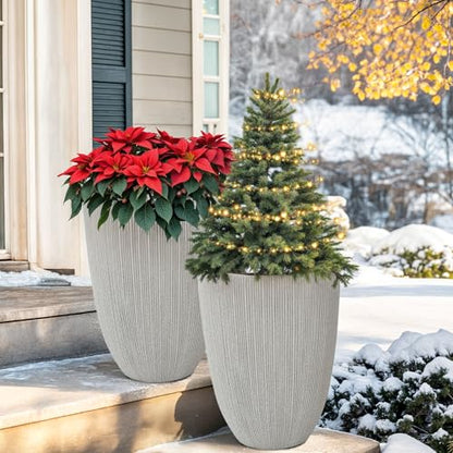 19" Mediterranean Beige Resin Tall Planters with Fluted Texture - color: 19"h-beige Fluted