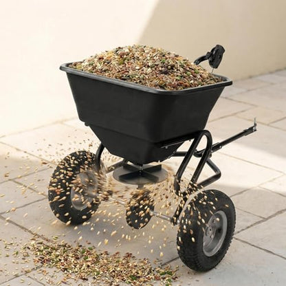 Tow Behind Broadcast Spreader, 110 lbs Capacity Tow/Push Lawn Spreader with 10 Adjustable Settings, for Seed, Fertilizer, Salt, Ice Melt, Garden & Lawn Care