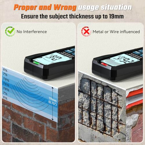 Pinless Moisture Meter for Drywall & Concrete, Black - color: Black
