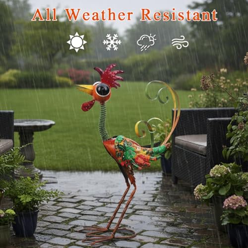 24'' Wacky Rooster Garden Statue for Outside, Patio, Backyard, Lawn - color: Red-rooster