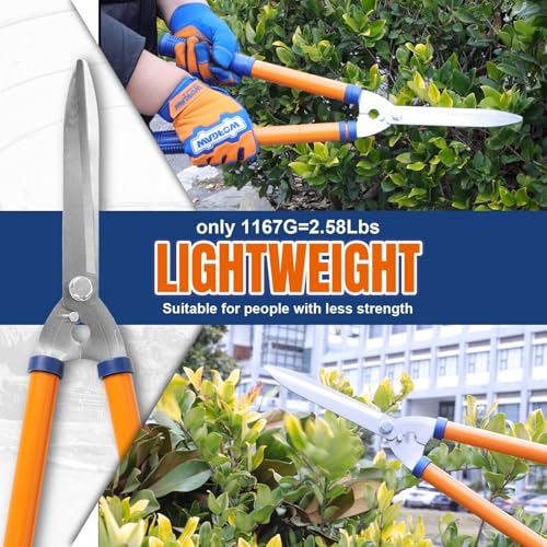 WADFOW Hedge Clippers with Adjustable Telescopic Handle & Wavy SK-5 Steel Blade, Professional Hedge Shears for Precise Pruning and Trimming Borders, Bushes