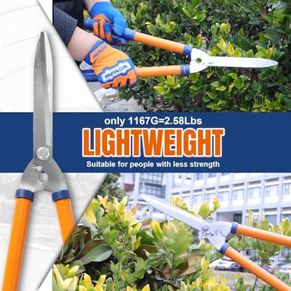 WADFOW Hedge Clippers with Adjustable Telescopic Handle & Wavy SK-5 Steel Blade, Professional Hedge Shears for Precise Pruning and Trimming Borders, Bushes