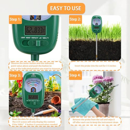 7-in-one Soil Test Kit, Soil Moisture Meter/PH Meter/Sunlight Intensity/Fertility Soil Tester, LCD Display Air & Soil Hygrometer Temperature for Hous Plants Garden, Farm, Lawn Care Moisture Meter - color: Jade